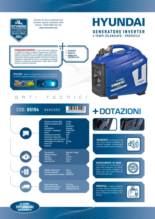 Generatore di Corrente inverter TG1000i  HYUNDAI - immagine 4