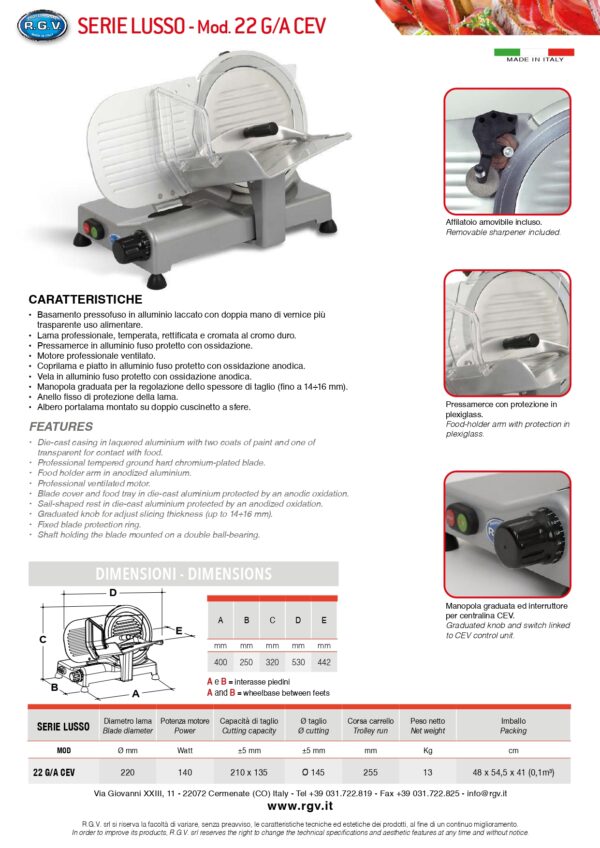 Affettatrice lusso 22 G/A CEV  R.G.V. - immagine 7